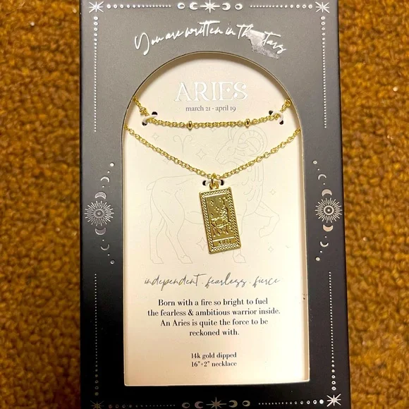 14k Gold Dipped 'ARIES' Zodiac Pendant Necklace - Picture 1 of 2